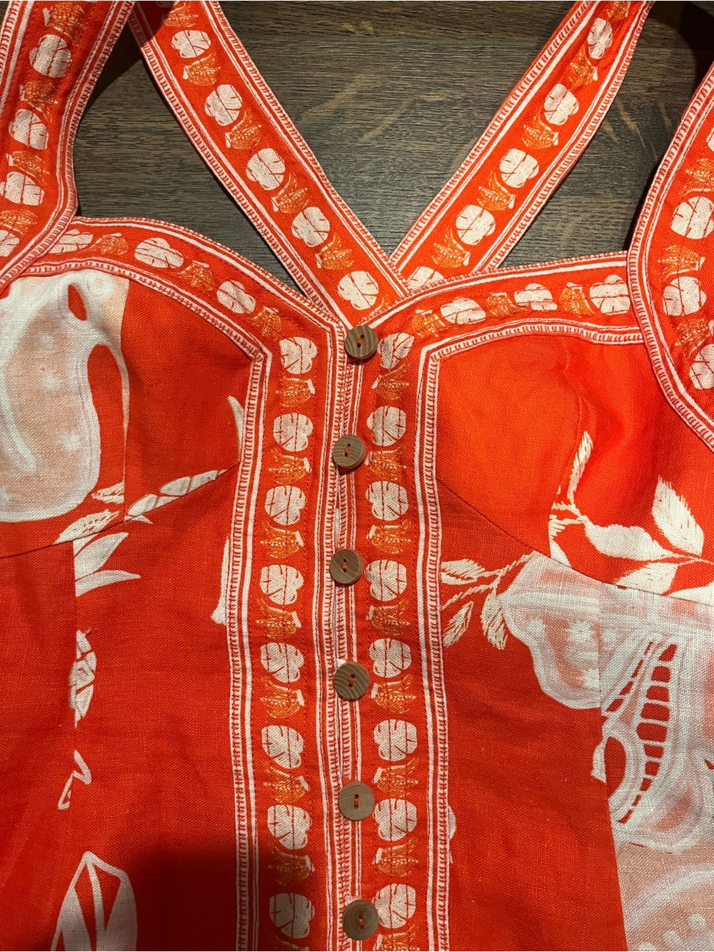 FARM RIO Red Tropical Monstera Pineapple Linen Mini Dress Size Small EUC - Picture 2 of 8